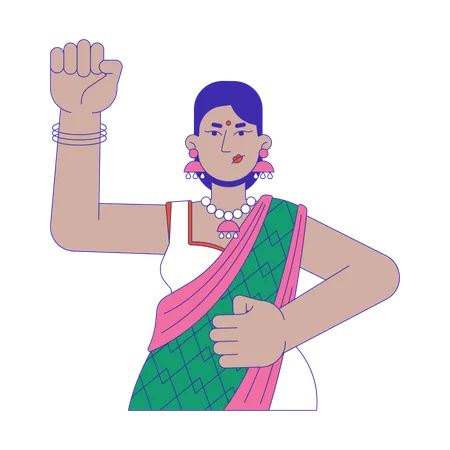 Mulher ativista hindu feminista levantando punho  Ilustração