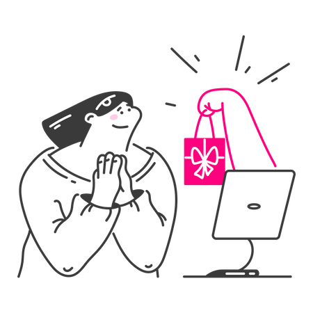 Une femme a reçu un cadeau d'achat en ligne  Illustration