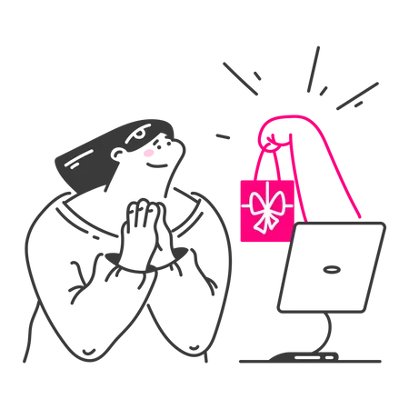 Une femme a reçu un cadeau d'achat en ligne  Illustration