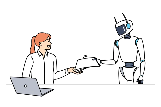 Une femme a besoin de l'aide d'un robot  Illustration