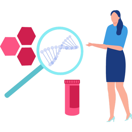 Femme recherchant la molécule d'ADN  Illustration