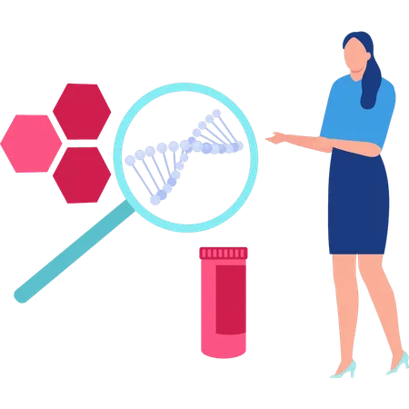 Femme recherchant la molécule d'ADN  Illustration