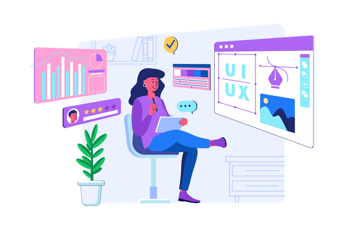 Femme à la recherche d'un designer UI UX indépendant  Illustration