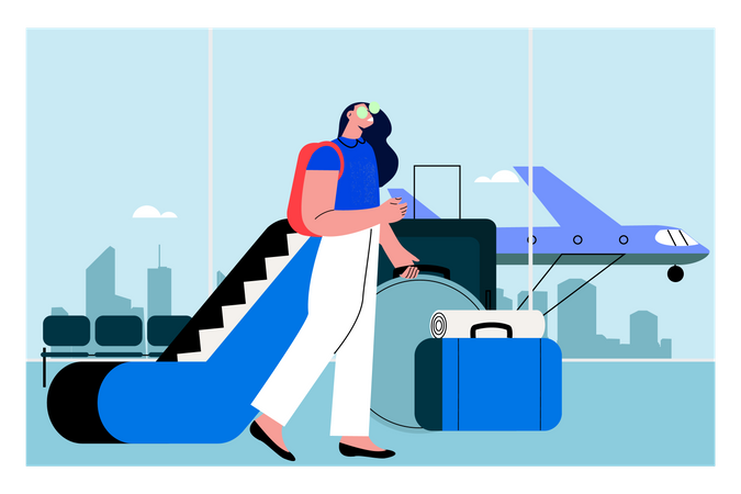 Femme à l'aéroport  Illustration