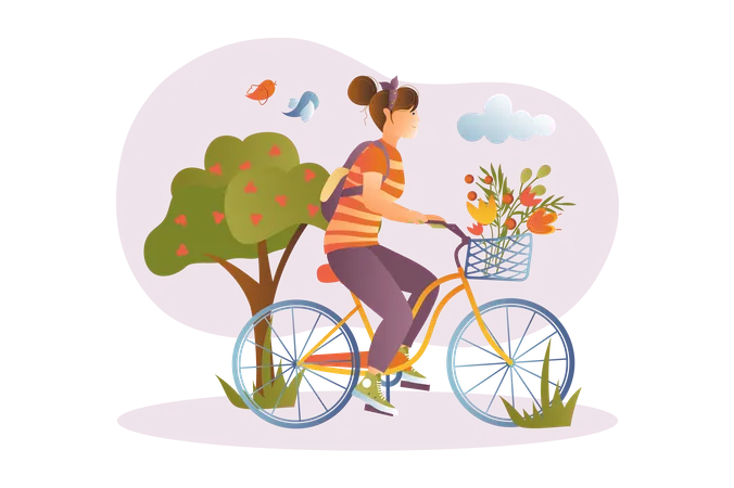 Femme faisant du vélo  Illustration