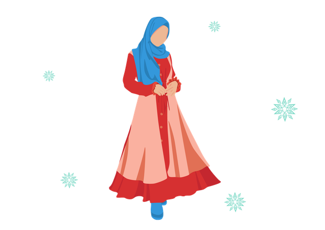 Abaya mode femme combinaison bleu et rouge  Illustration