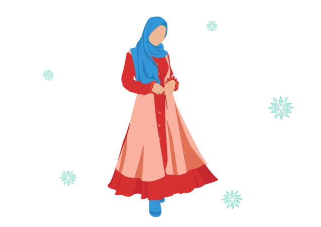 Abaya mode femme combinaison bleu et rouge  Illustration