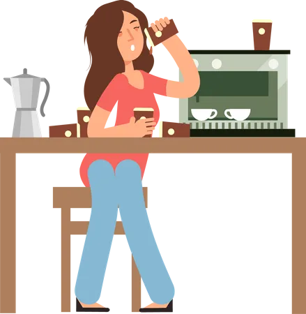 Femme accro à la caféine  Illustration