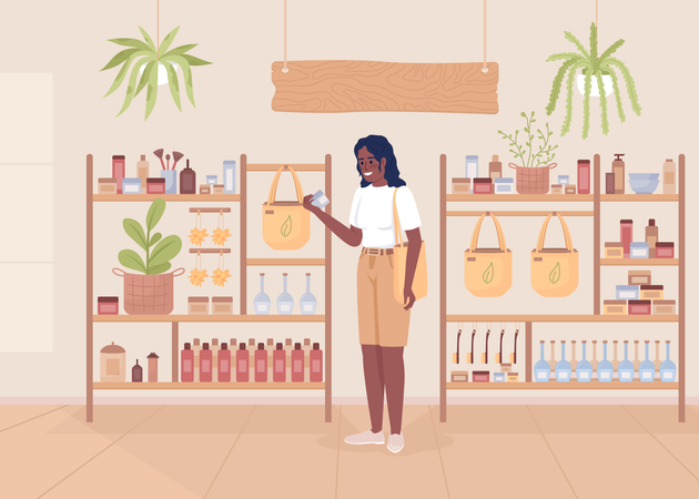 Femme achetant des cosmétiques écologiques  Illustration