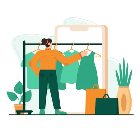 Femme achetant des produits de mode en ligne  Illustration