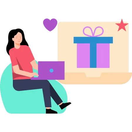 Femme achetant un cadeau en ligne  Illustration