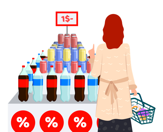 Femme achetant des boissons froides  Illustration