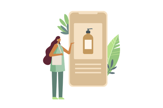 Femme achetant des cosmétiques sur mobile  Illustration