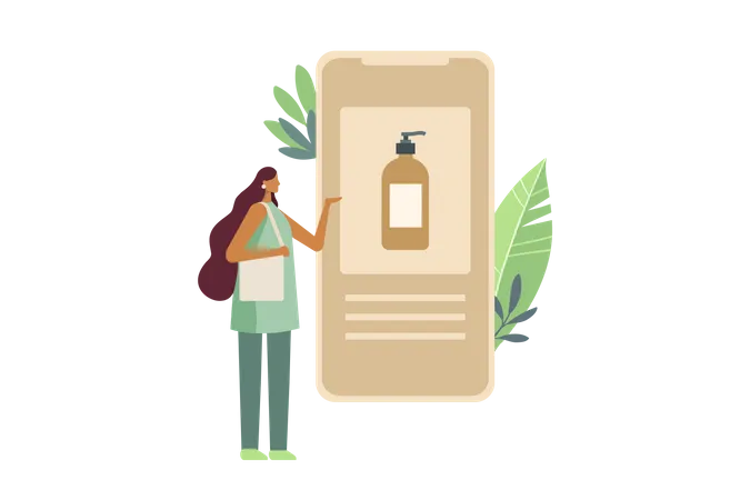 Femme achetant des cosmétiques sur mobile  Illustration