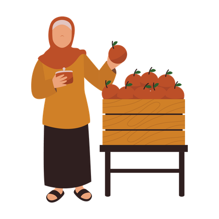 Femme achetant des fruits  Illustration