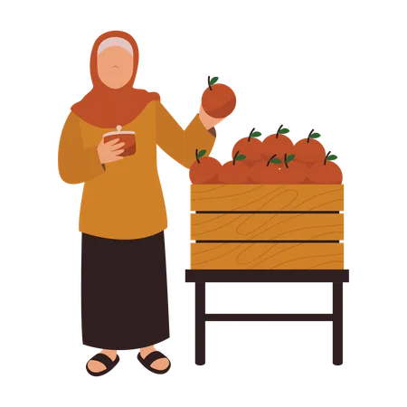 Femme achetant des fruits  Illustration