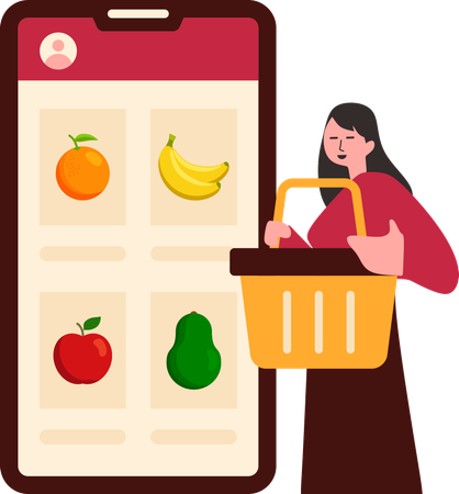 Femme achetant des fruits en ligne  Illustration