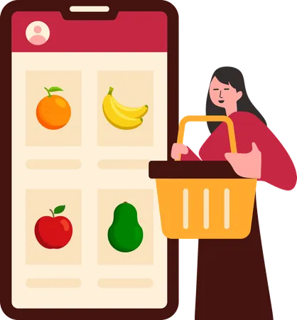 Femme achetant des fruits en ligne  Illustration