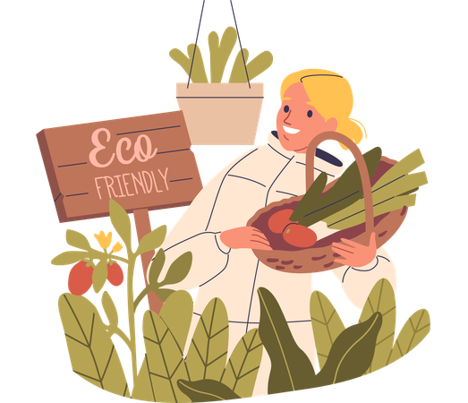 Une femme achète des légumes écologiques  Illustration