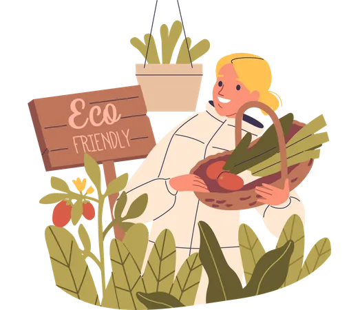 Une femme achète des légumes écologiques  Illustration