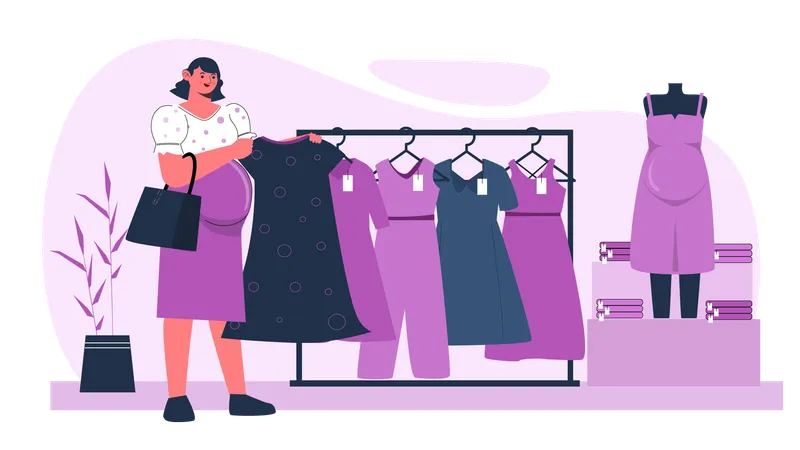 Femme achetant des vêtements dans une boutique  Illustration