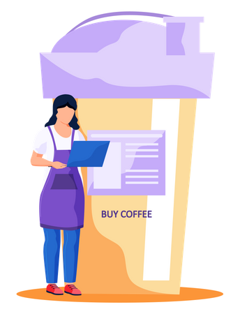 Femme achetant du café en ligne  Illustration
