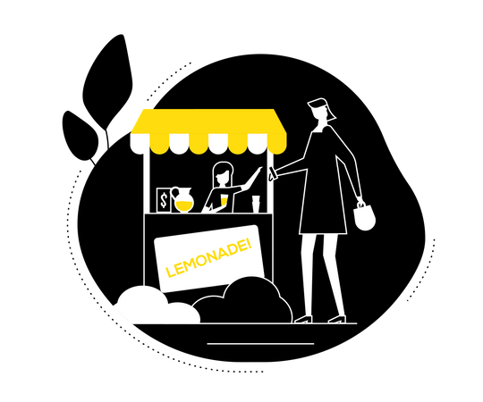 Femme achetant du jus de limonade dans un étal de rue  Illustration