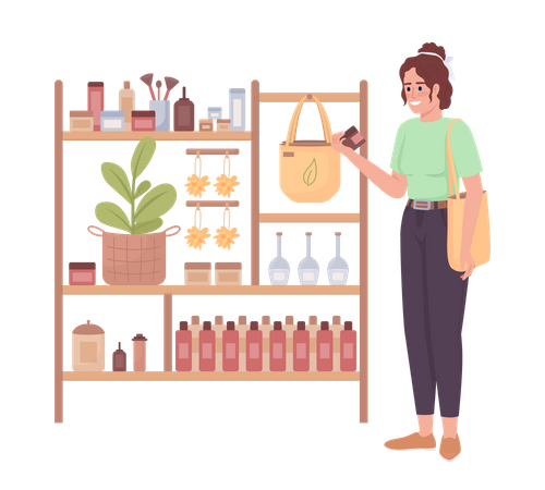 Femme achetant des cosmétiques écologiques  Illustration