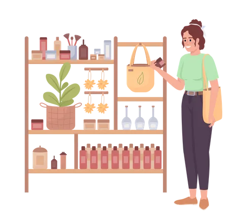 Femme achetant des cosmétiques écologiques  Illustration