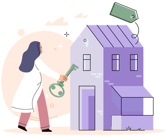 Femme achetant une maison immobilière  Illustration