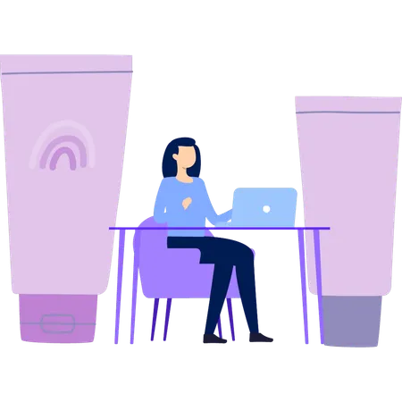Une femme achète un nettoyant visage en ligne  Illustration