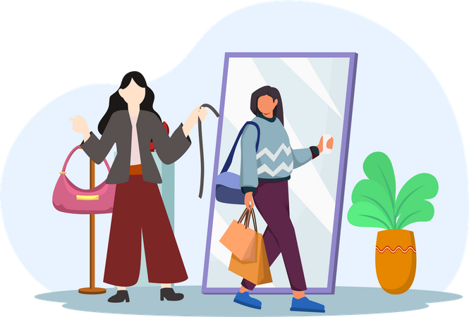Femme achetant une robe dans une boutique de mode  Illustration