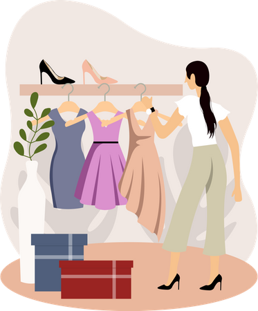 Femme achetant une robe  Illustration