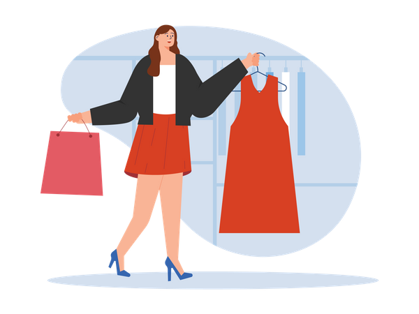 Femme achetant une robe  Illustration