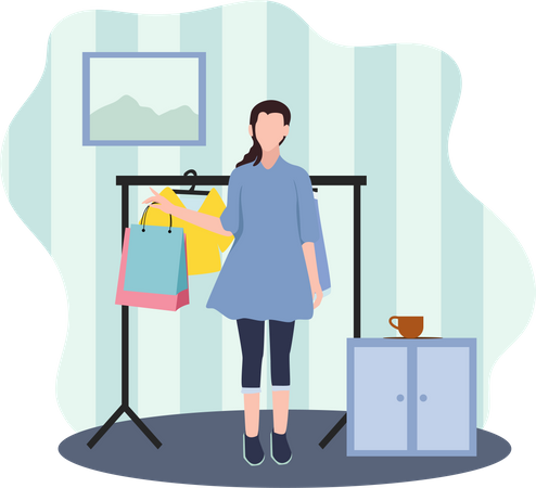 Femme achetant une robe  Illustration