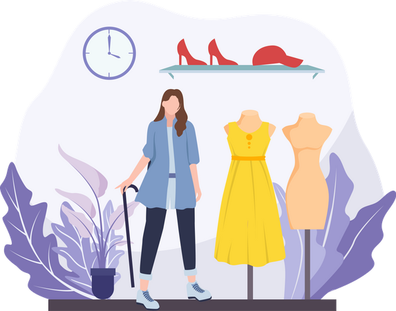 Femme achetant une robe  Illustration