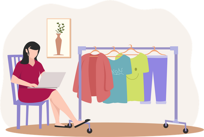 Femme achetant une robe  Illustration