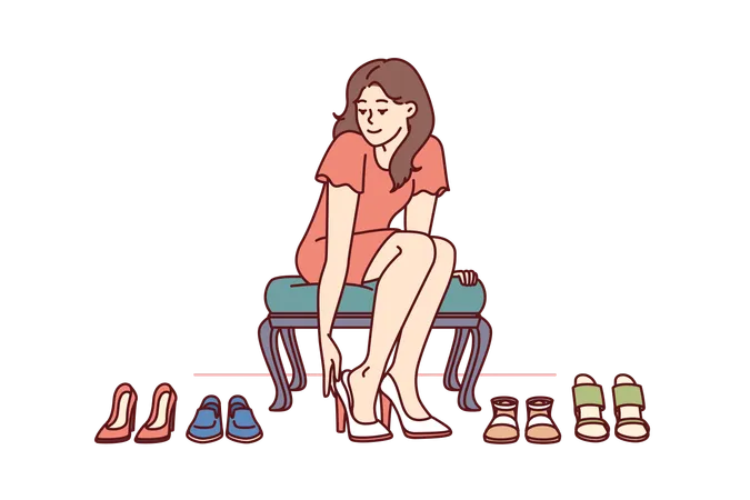 Une femme achète de nouvelles chaussures  Illustration