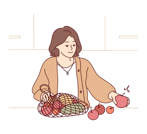 Une femme a acheté des produits frais  Illustration