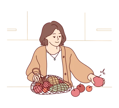 Une femme a acheté des produits frais  Illustration