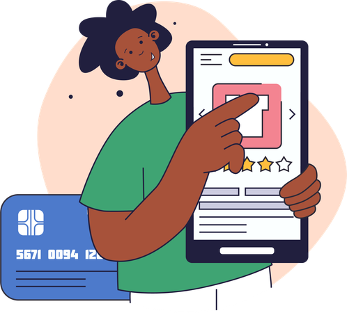 Une femme achète un produit en ligne  Illustration
