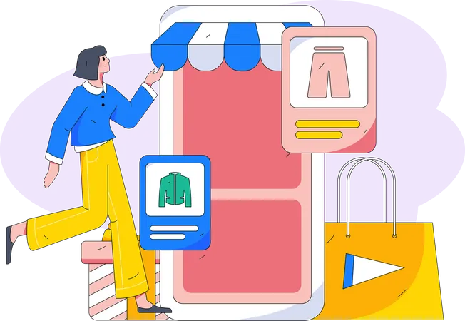 Femme acheter des produits de mode en ligne  Illustration