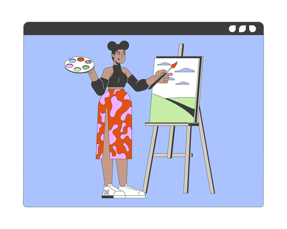 Femme afro-américaine donnant une leçon d'art en ligne  Illustration