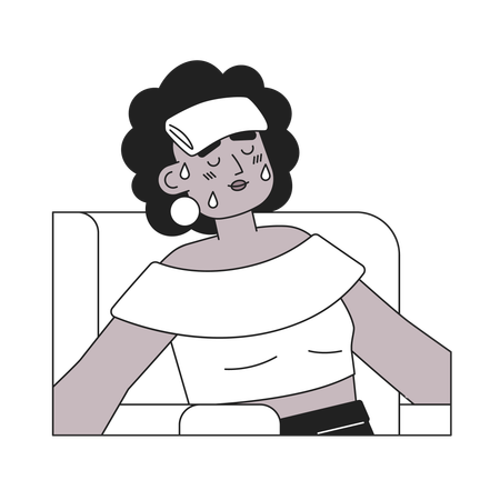 Femme en sueur afro-américaine avec une serviette mouillée  Illustration