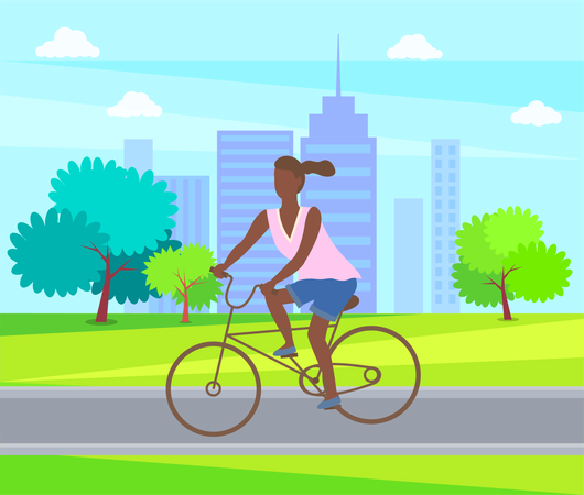 Femme afro-américaine faisant du vélo  Illustration