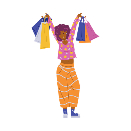 Une femme afro-américaine satisfaite de ses achats  Illustration