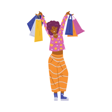 Une femme afro-américaine satisfaite de ses achats  Illustration