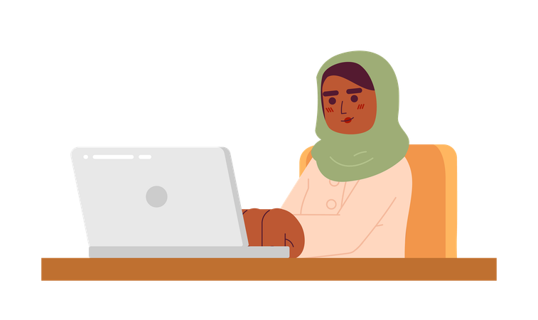 Femme afro-américaine hijab employé à distance  Illustration