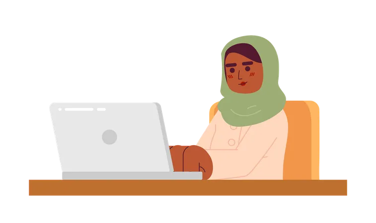 Femme afro-américaine hijab employé à distance  Illustration