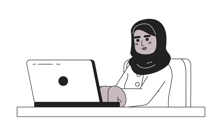 Femme afro-américaine hijab employé à distance  Illustration